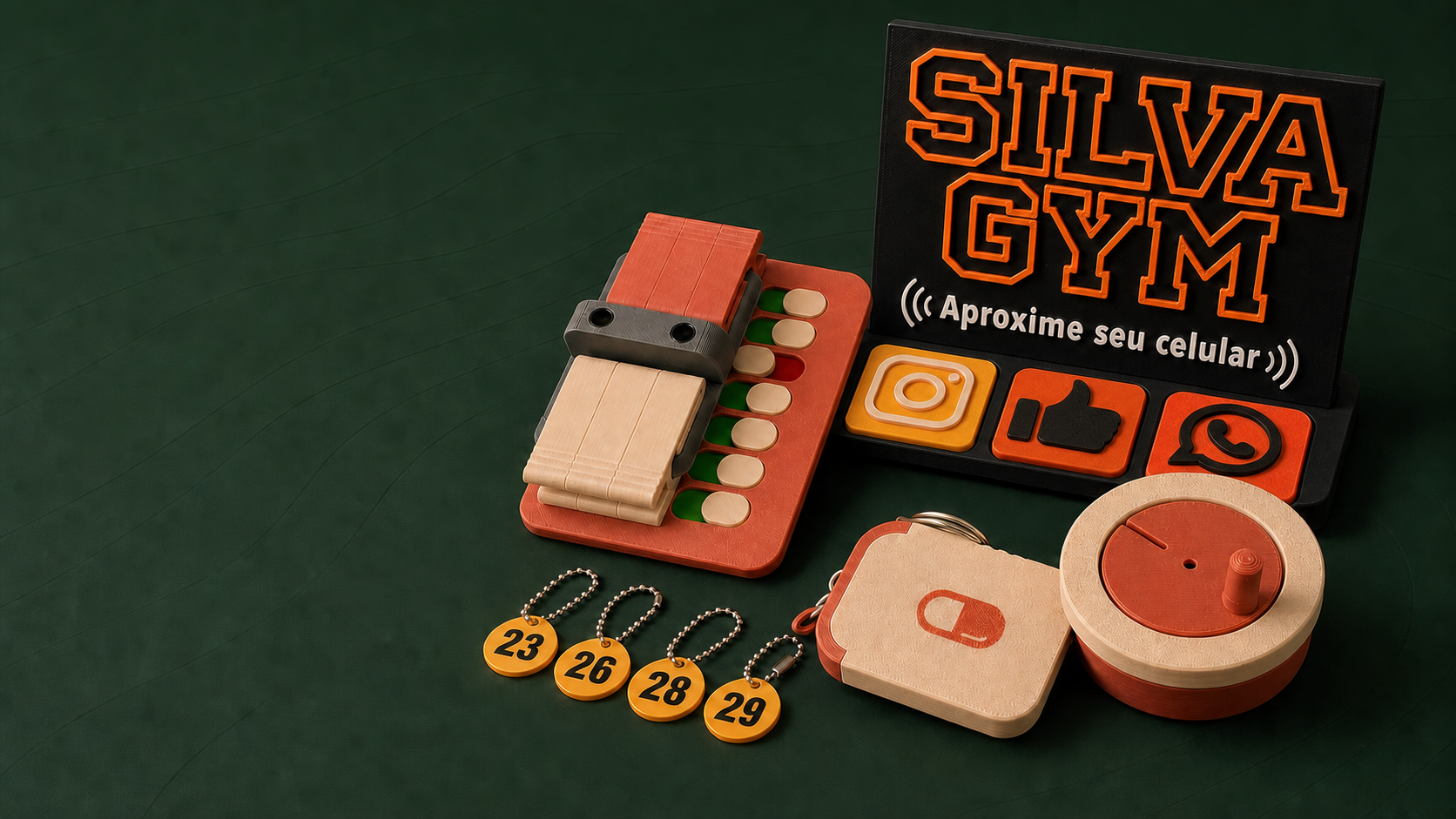 Coleção de produtos corporativos personalizados pela GINGÔ, incluindo display NFC com tags removíveis